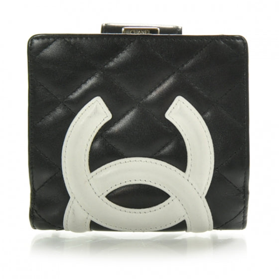 Chanel Calfskin Quilted Bi-fold Wallet Black White 1 of 9