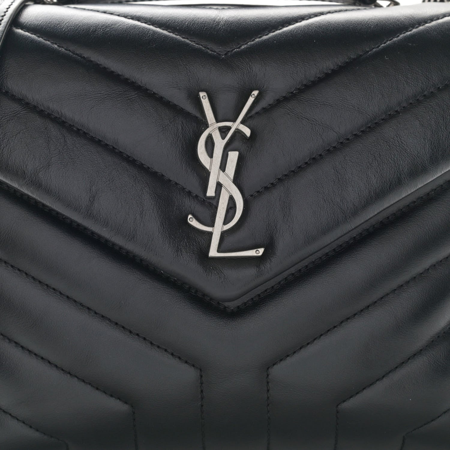 Saint Laurent Calfskin Y Quilted Monogram Small Loulou Chain Satchel Black 9 of 11