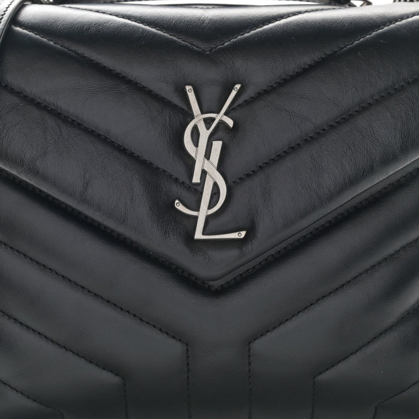 Calfskin Y Quilted Monogram Small Loulou Chain Satchel Black