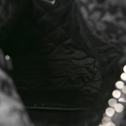 Chanel Denim Quilted Floral Print Mini Chanel 22 Black Grey 5 of 10