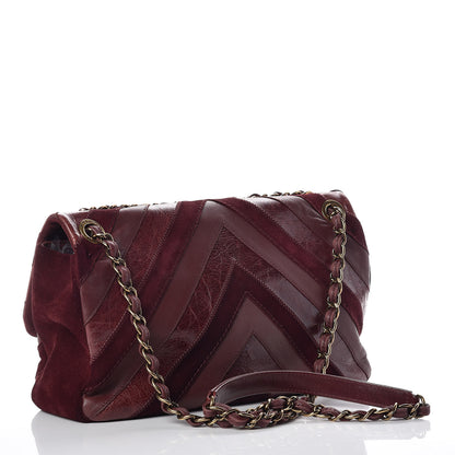 Chanel Suede Lambskin Glazed Calfskin Large Lady Vintage Chevron Flap Burgundy 3 of 14