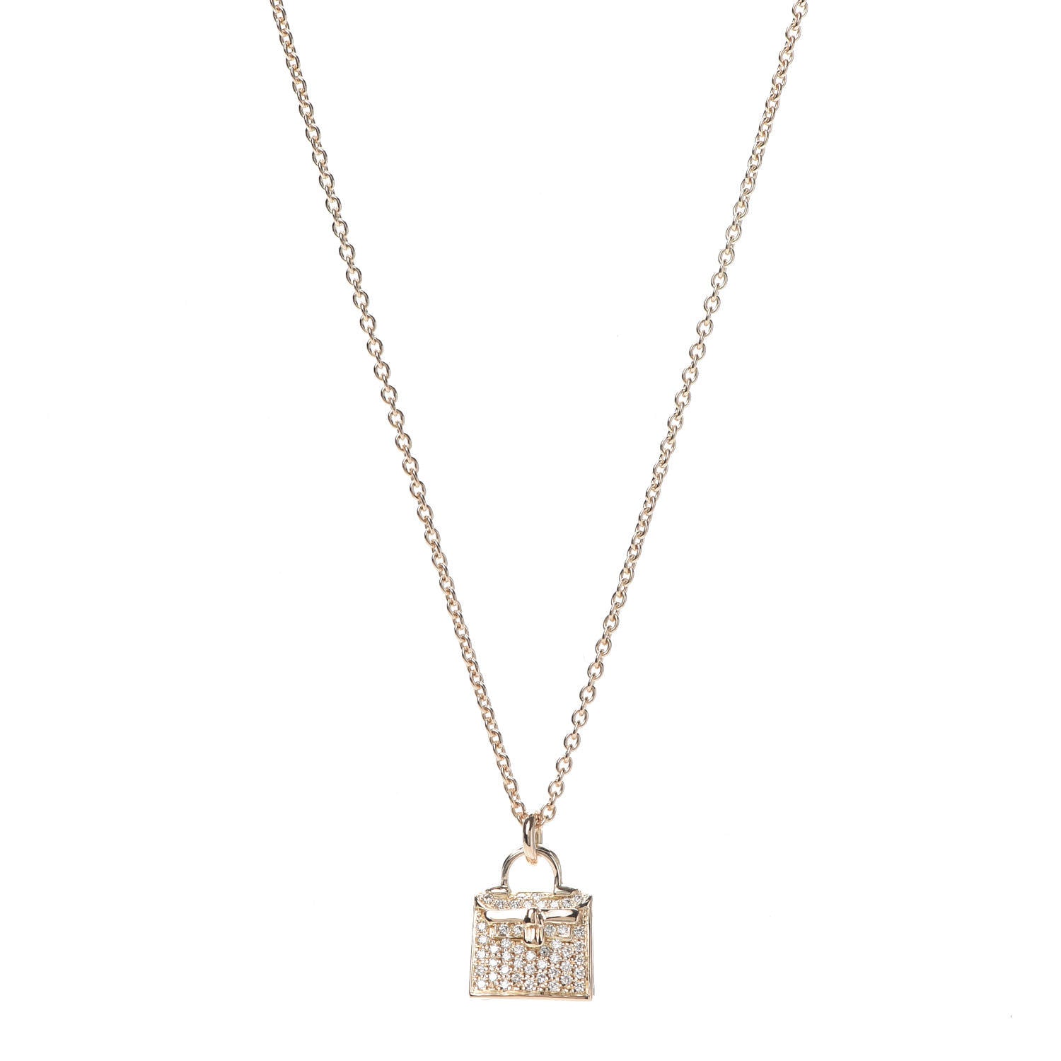 Hermes 18K Rose Gold Diamond Kelly Amulette Pendant Necklace 1 of 6