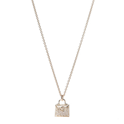 Hermes 18K Rose Gold Diamond Kelly Amulette Pendant Necklace 1 of 6