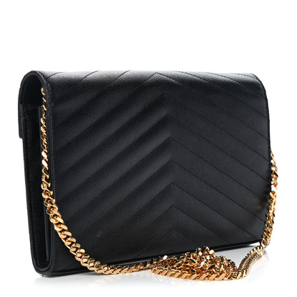 Saint Laurent Grain De Poudre Matelasse Chevron Monogram Chain Wallet Black 2 of 16