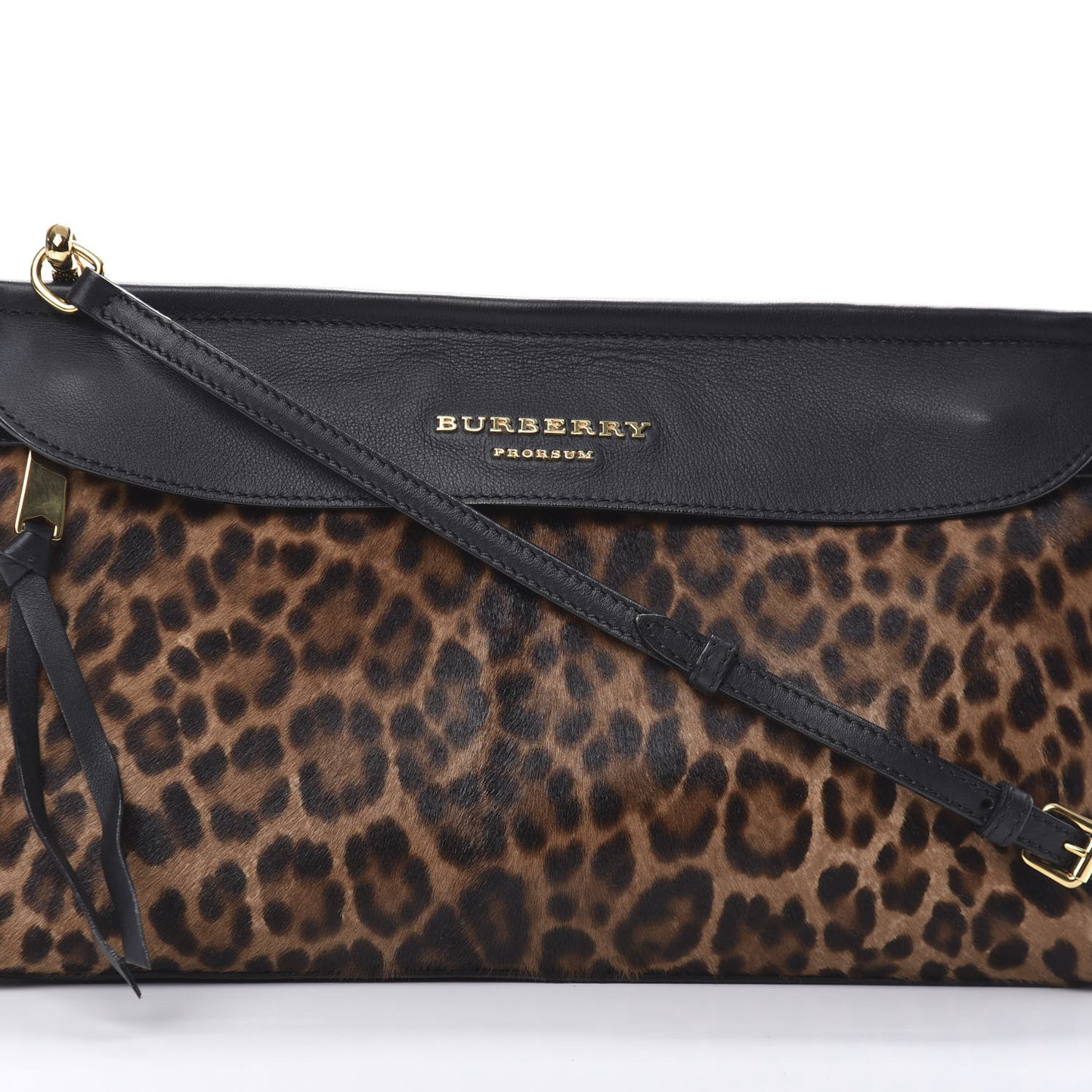 Calf Hair Calfskin Leopard Print Clutch Black