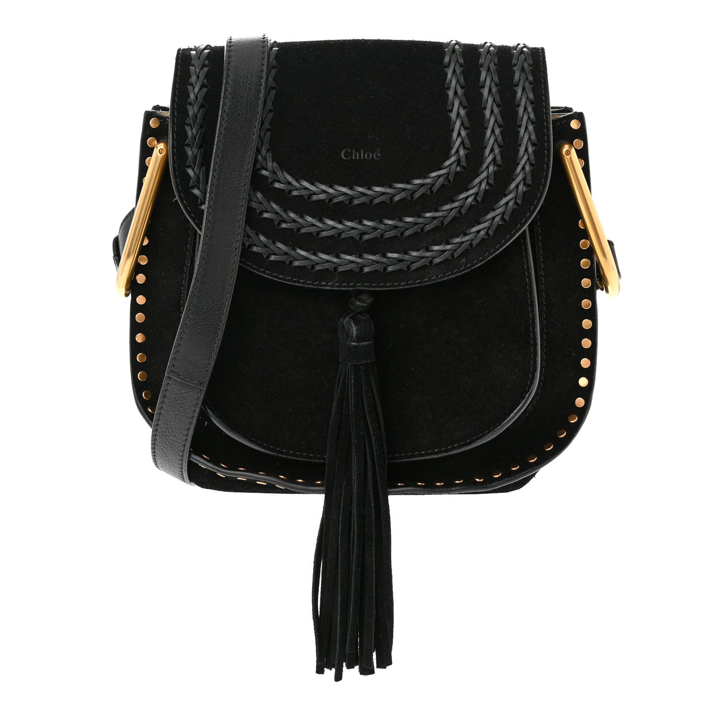 Suede Calfskin Braided Small Hudson Shoulder Bag Black