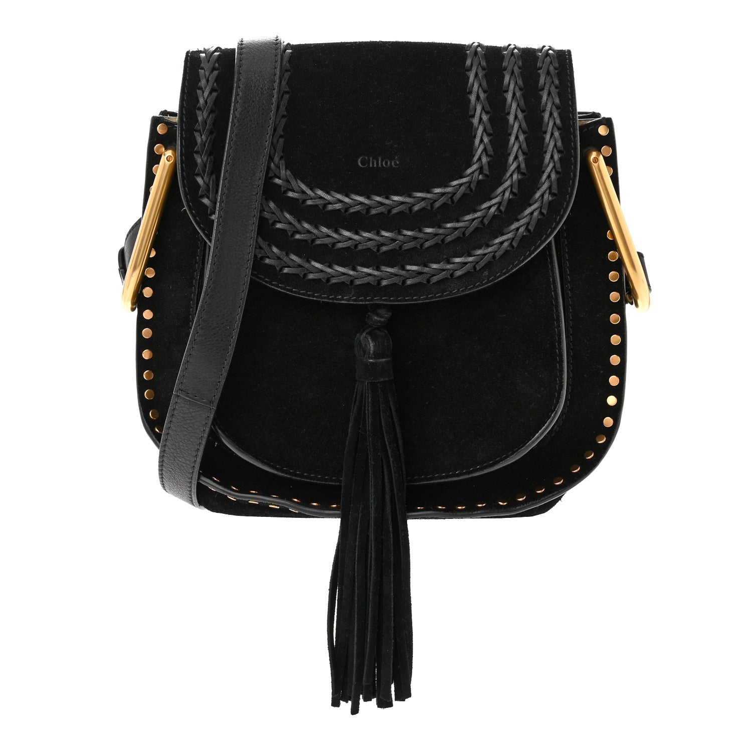 Chloe Suede Calfskin Braided Small Hudson Shoulder Bag Black 1 of 11
