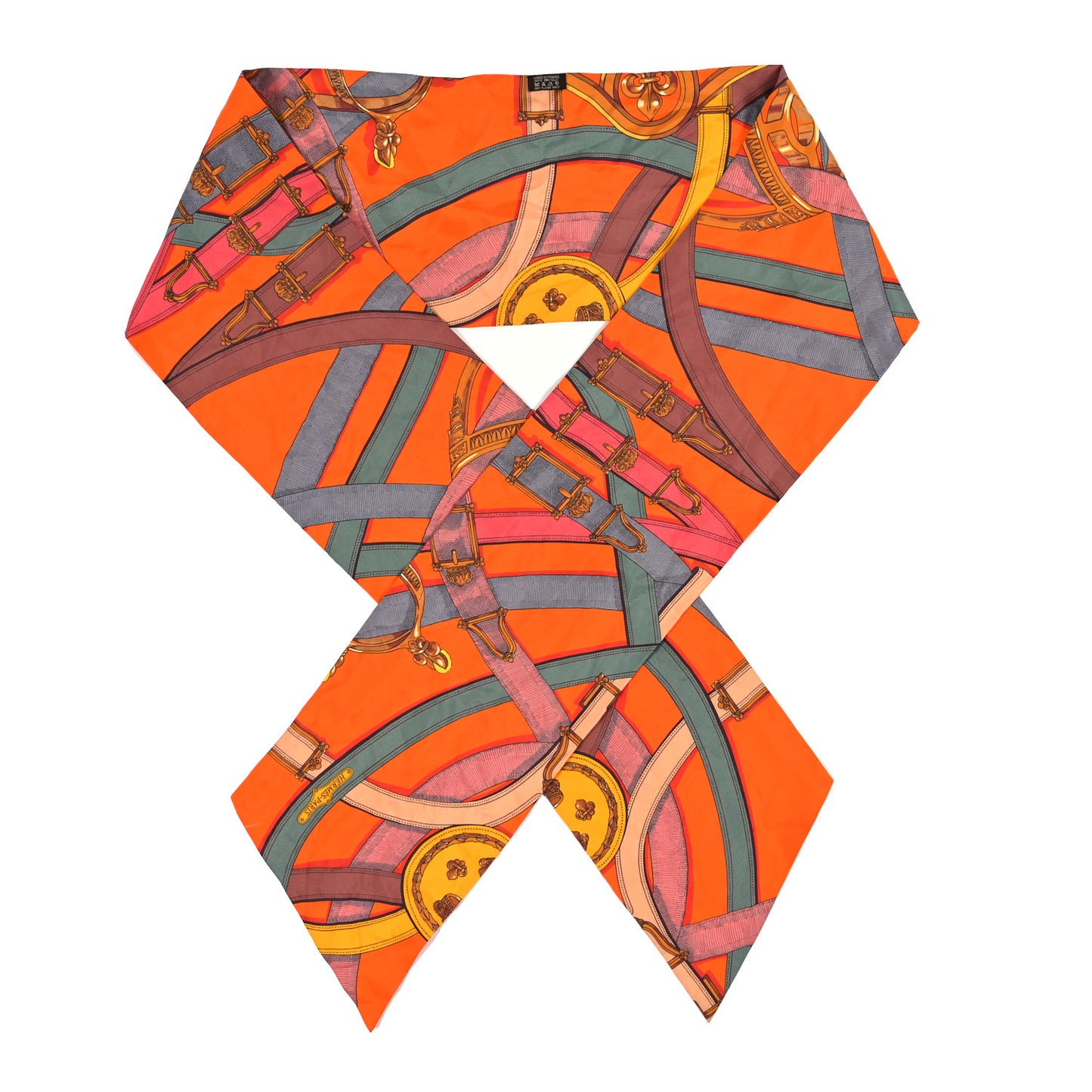 Silk Cavalcadour Maxi Twilly Orange Argile Bouton D Or