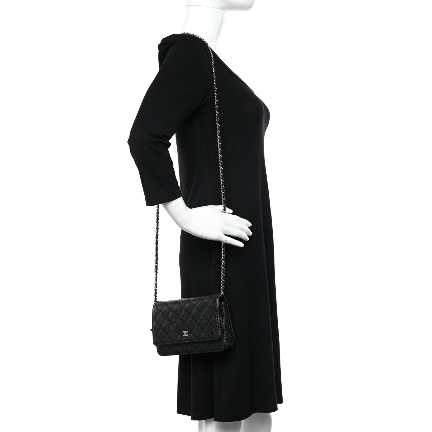 Caviar Quilted Wallet on Chain WOC Black