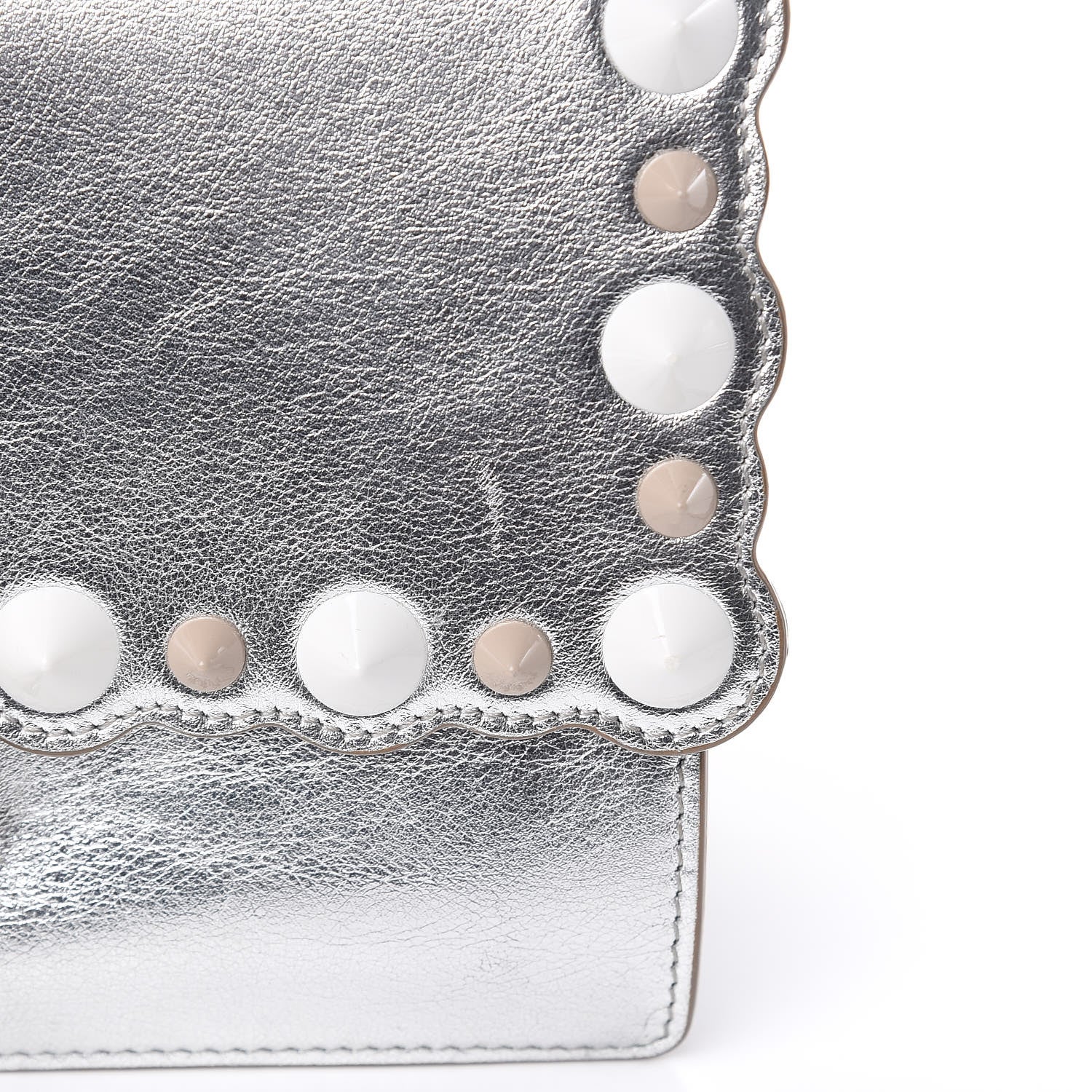 Fendi Vitello Catalan Mirror Scalloped Multi Studded Small Kan I Shoulder Bag Argento 10 of 10