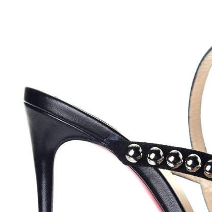 Christian Louboutin Shiny Nappa Suede Galeria 100 Sandals 38.5 Black Silver 9 of 9