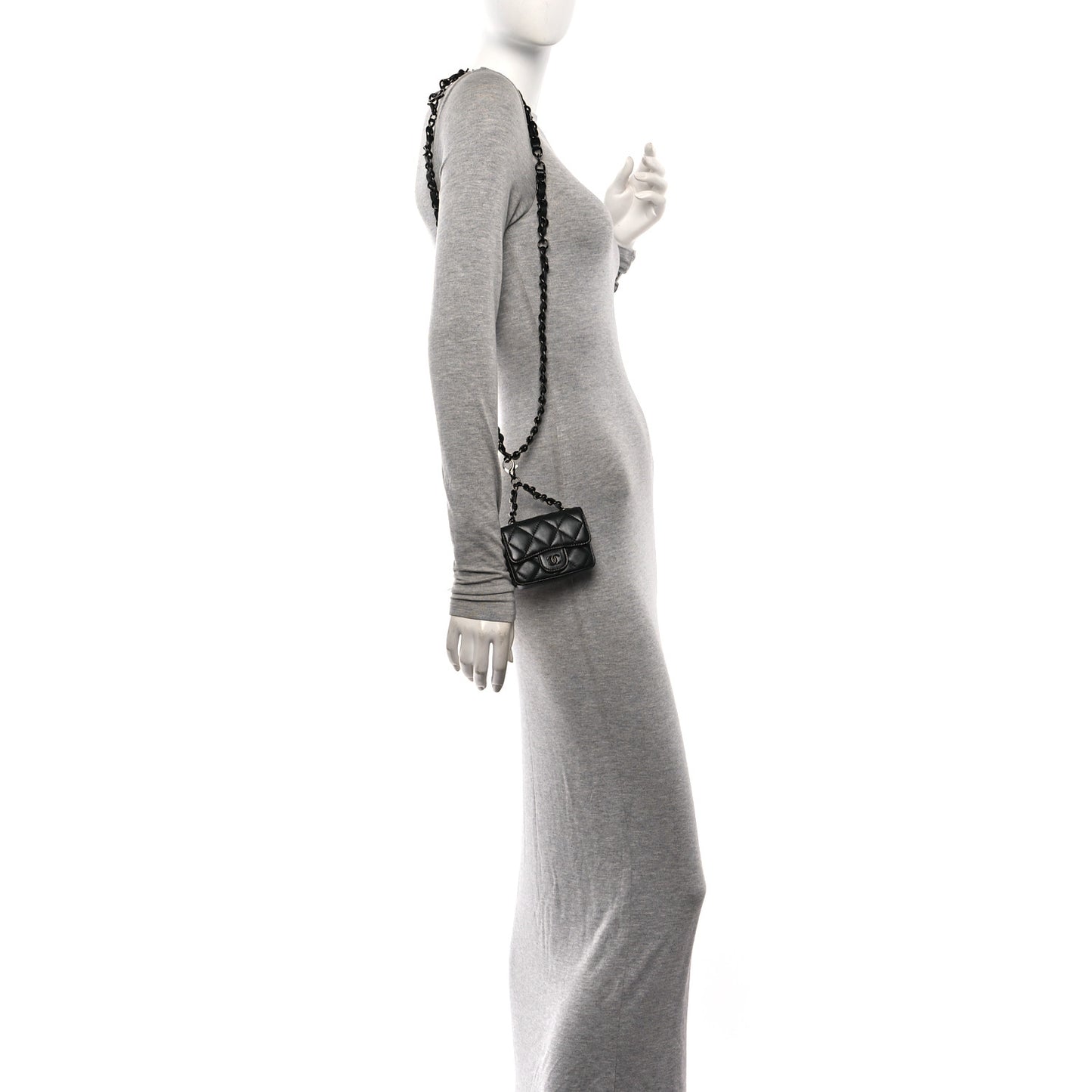 Lambskin Quilted Mini Chain Belt Bag So Black