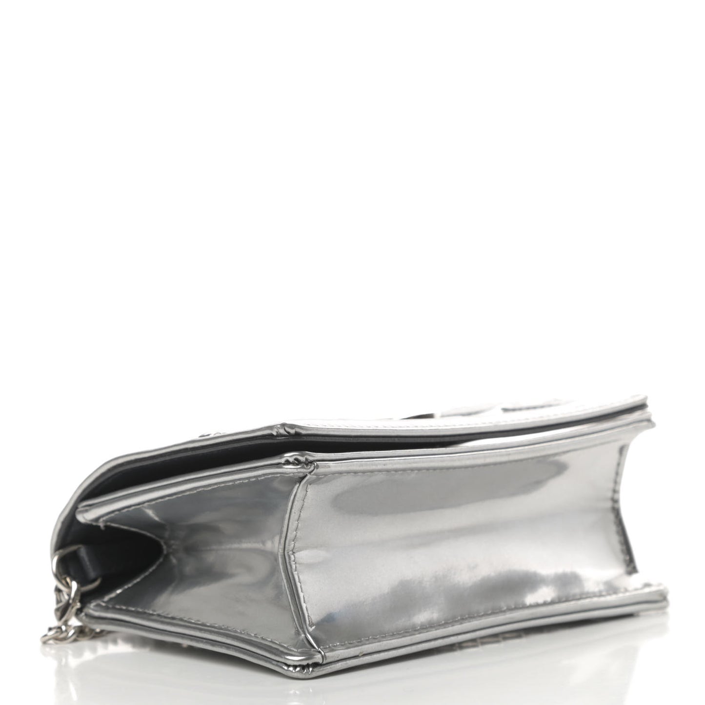 Metallic Patent Micro-Cannage Baby Diorama Flap Bag Silver