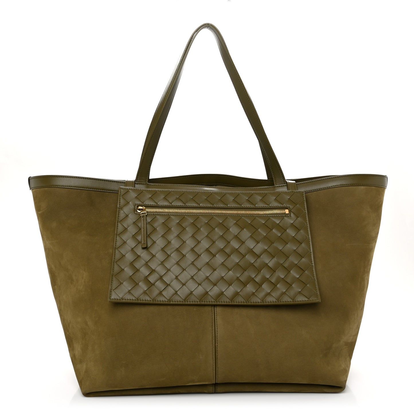 Suede Nappa Intrecciato Large Flip Flap Tote Mud