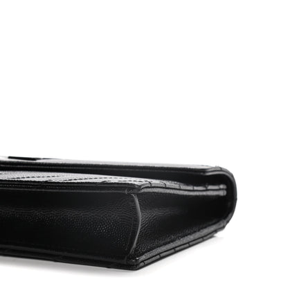Saint Laurent Grain De Poudre Matelasse Chevron Monogram Envelope Chain Wallet Black 10 of 14