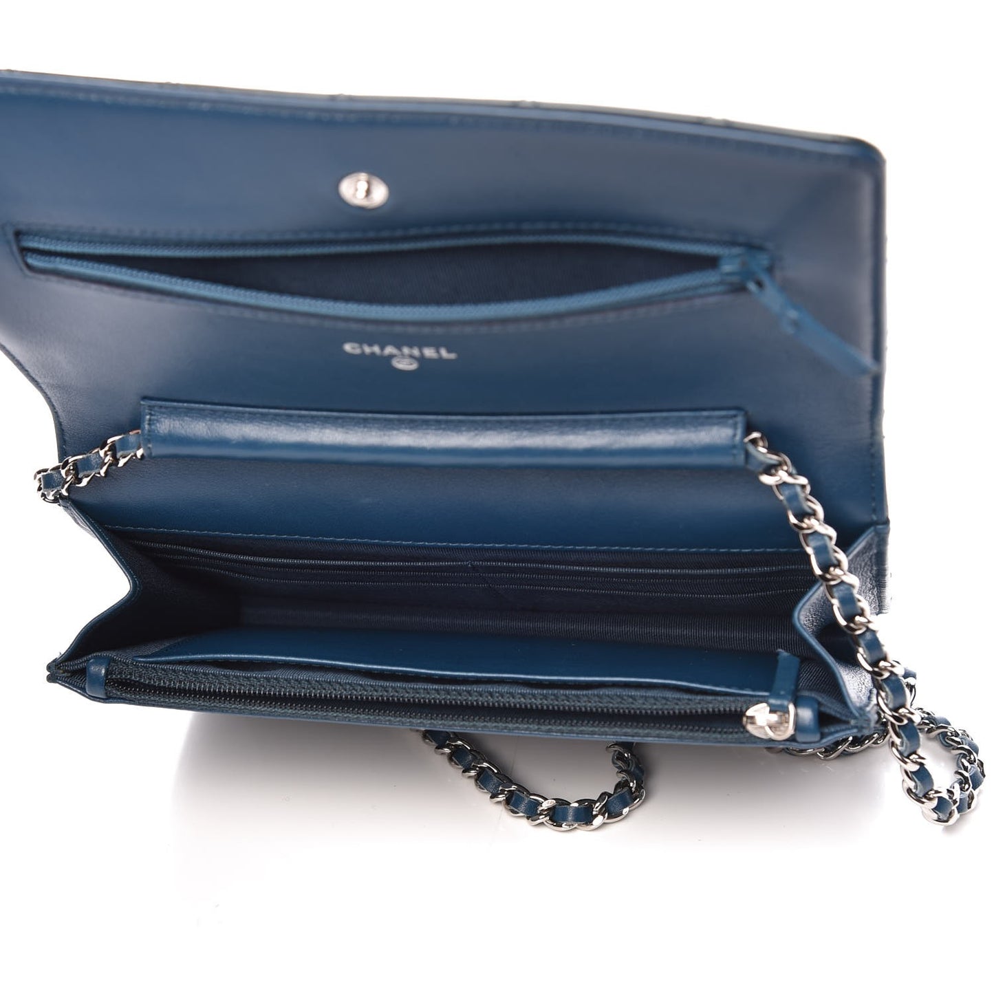Patent Quilted Wallet On Chain WOC Turquoise