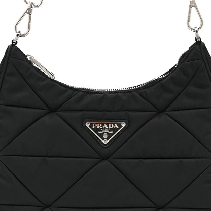 Prada Re-Nylon Triangle Padded Patchwork Shoulder Bag Black 8 of 10