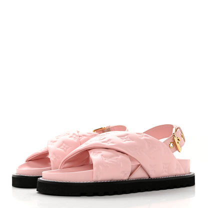 Louis Vuitton Lambskin Monogram Embossed Paseo Flat Comfort Sandals 37 Rose Clair 3 of 8