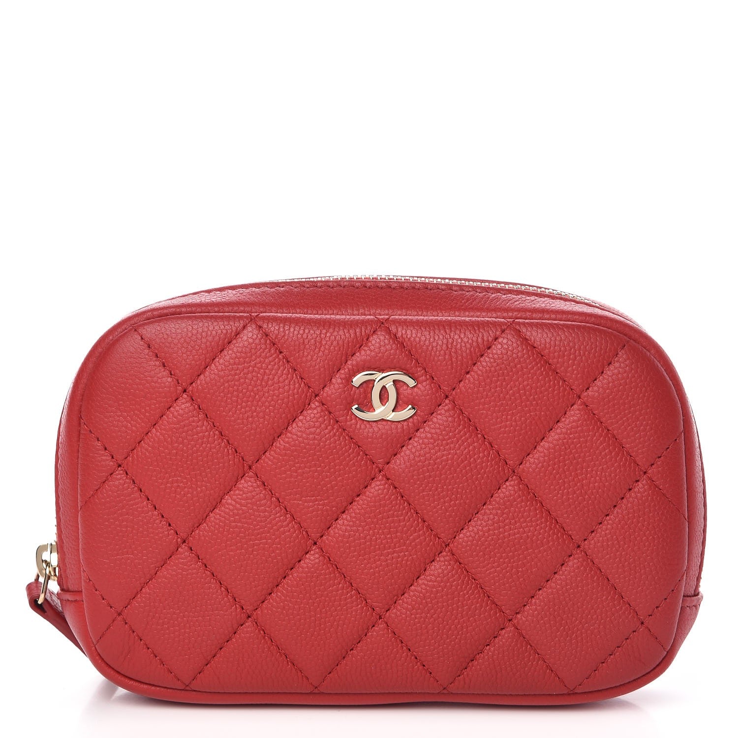 Chanel Caviar Quilted Small Curvy Pouch Cosmetic Case Dark Red 1 of 8