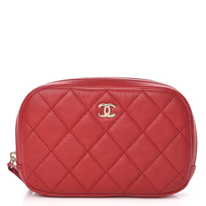Chanel Caviar Quilted Small Curvy Pouch Cosmetic Case Dark Red 1 of 8