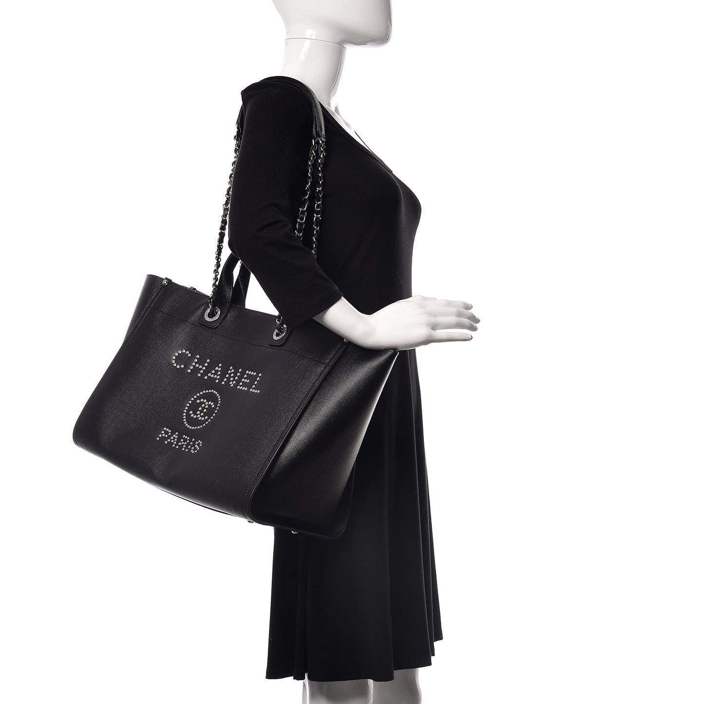 Caviar Medium Studded Deauville Tote Black