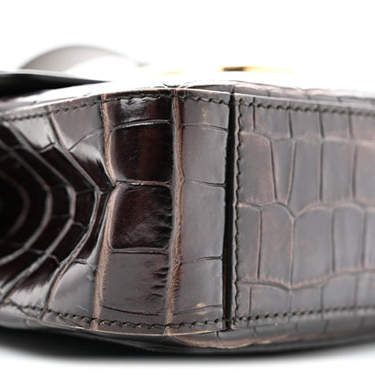Chloe Calfskin Crocodile Embossed Small C Double Carry Profound Brown 9 of 15
