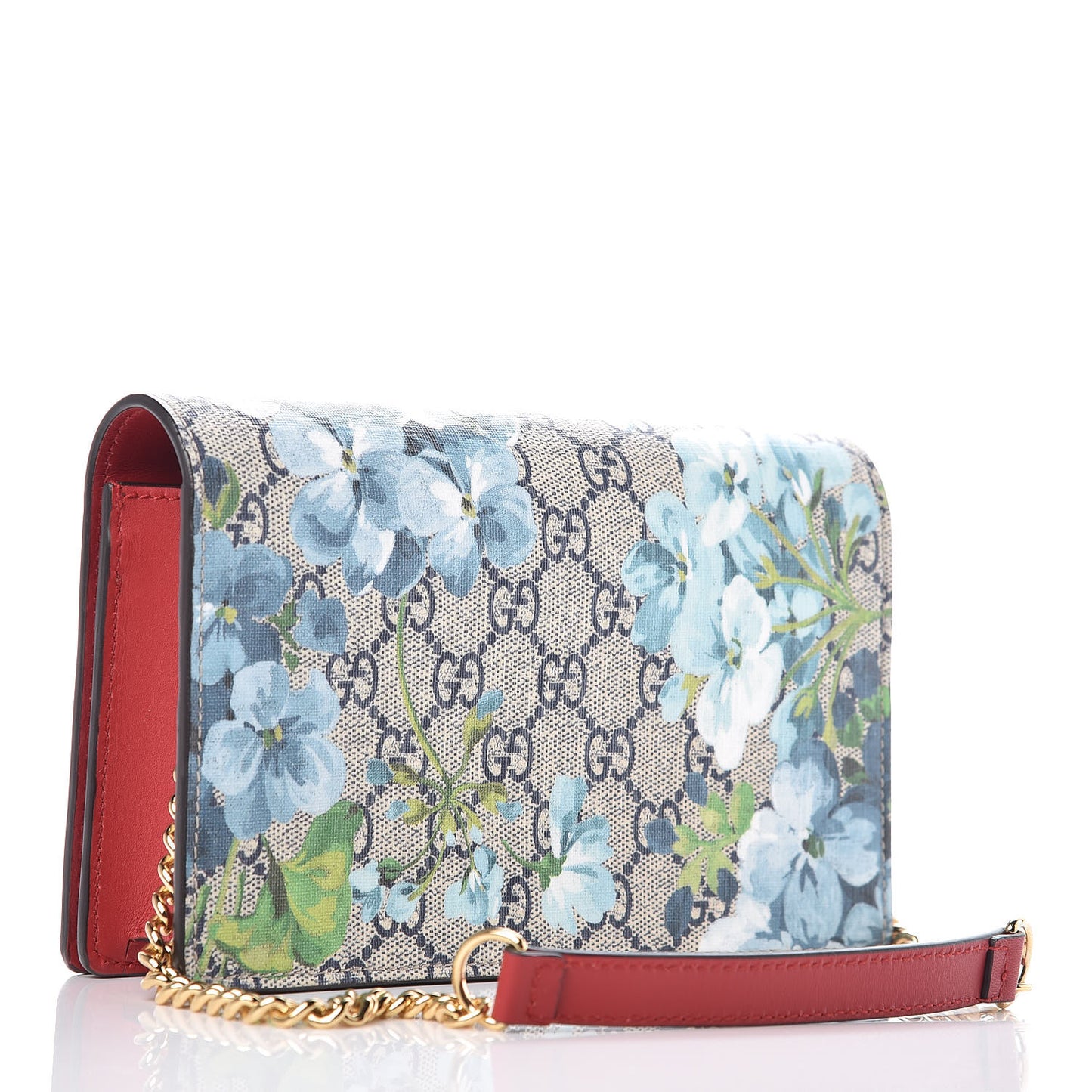 GG Supreme Monogram Blooms Chain Wallet Blue