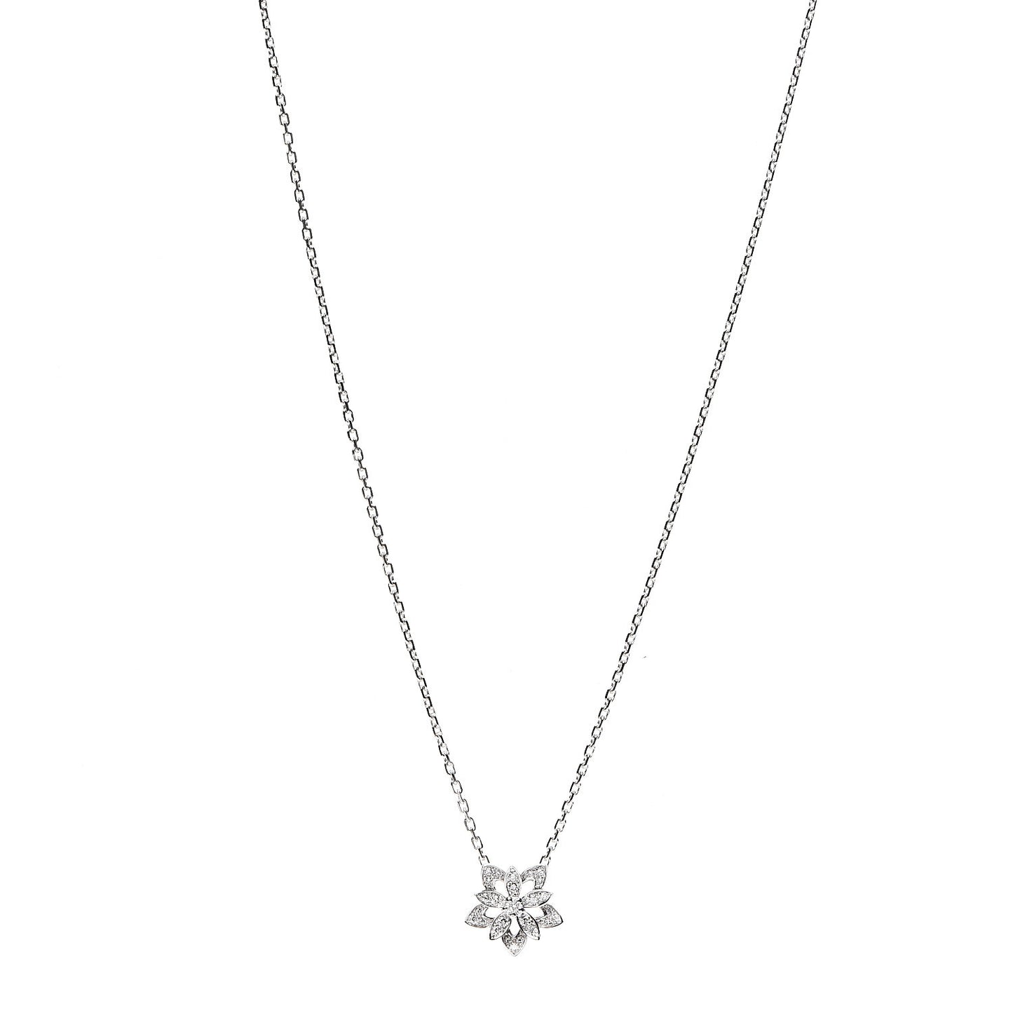 18K White Gold Diamond Mini Lotus Pendant Necklace