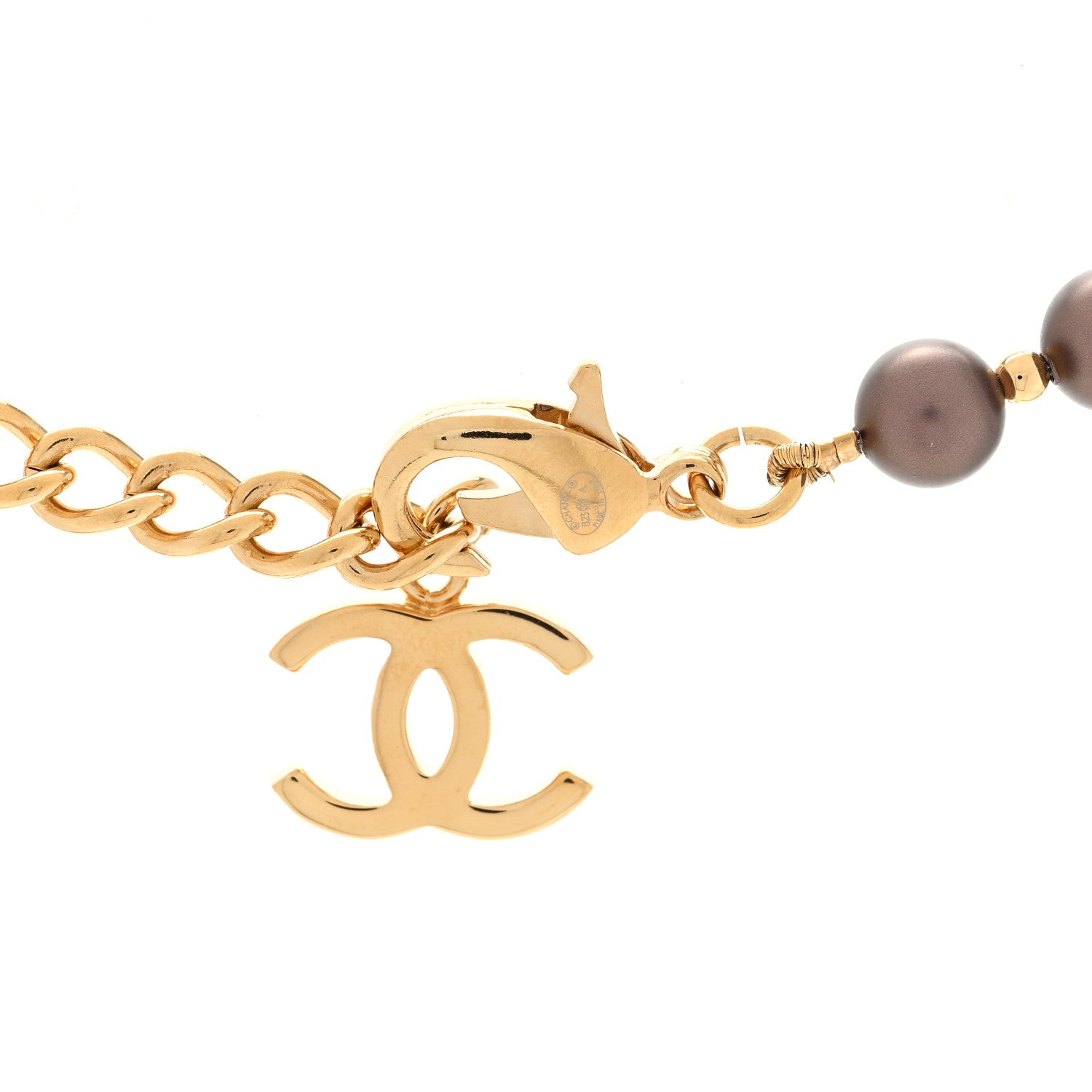 Chanel Pearl Crystal CC Choker Necklace Brown Gold 4 of 4