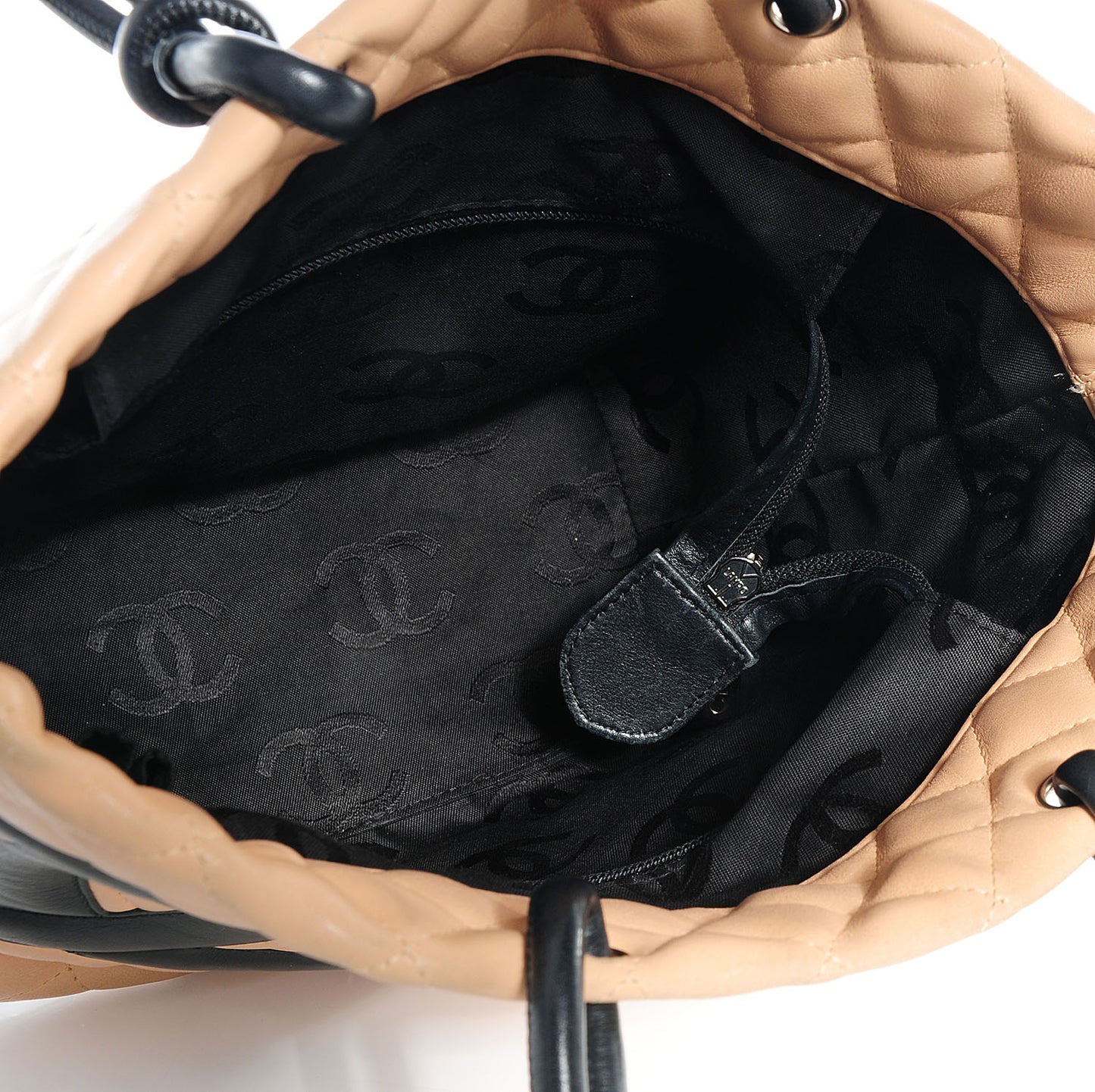 Calfskin Quilted Medium Cambon Tote Beige Black