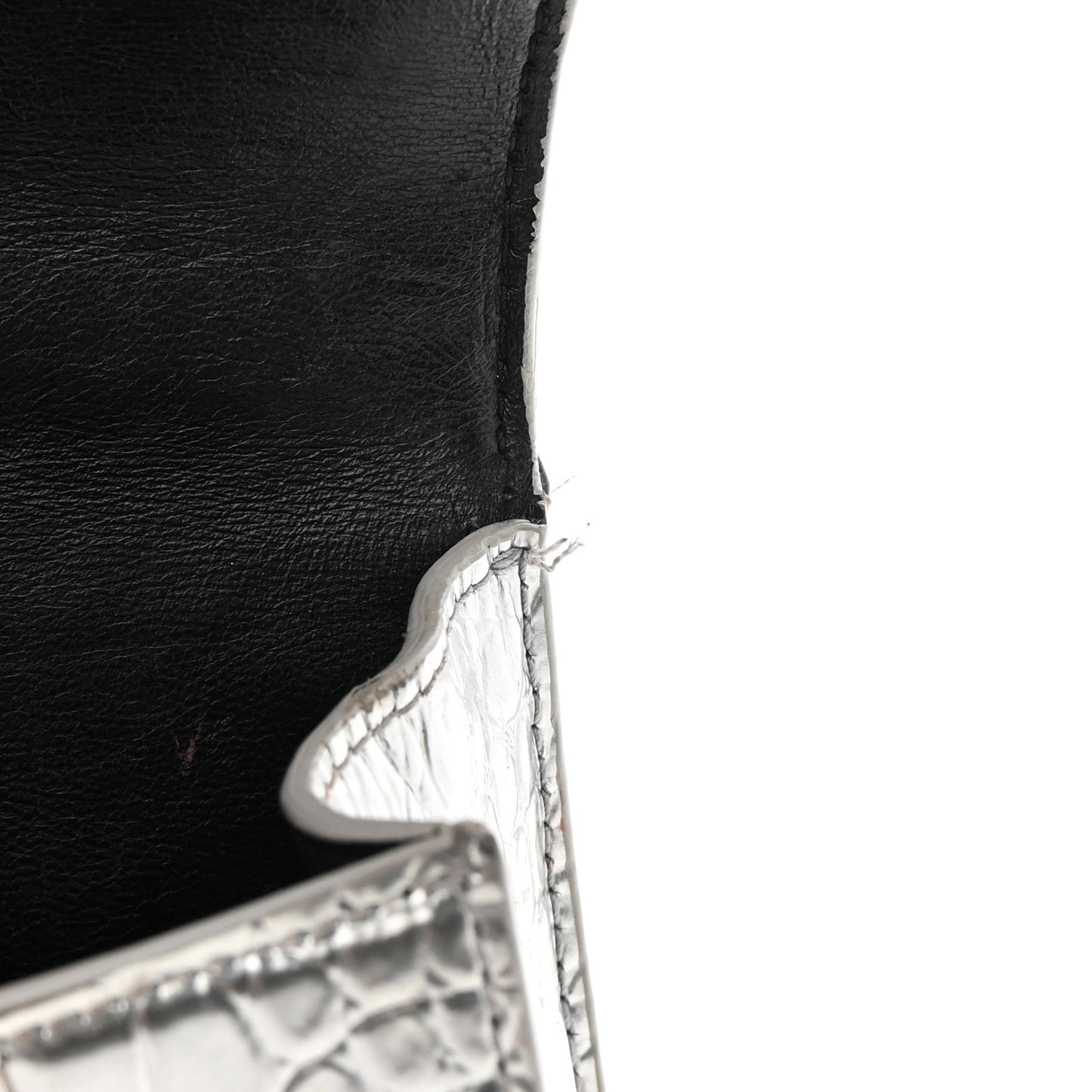 Metallic Calfskin Crocodile Embossed Hourglass Top Handle Bag XS Silver