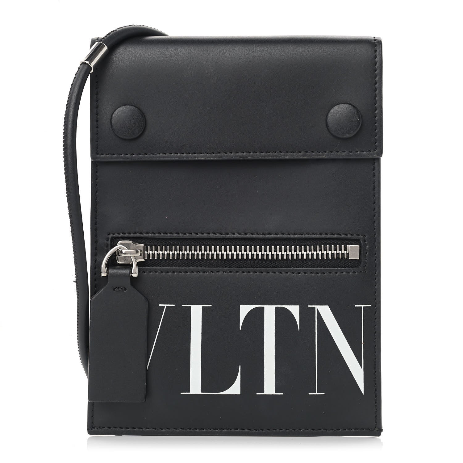 Valentino Garavani Calfskin VLTN Neck Strap Wallet Black 1 of 12