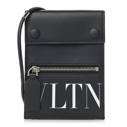 Valentino Garavani Calfskin VLTN Neck Strap Wallet Black 1 of 12