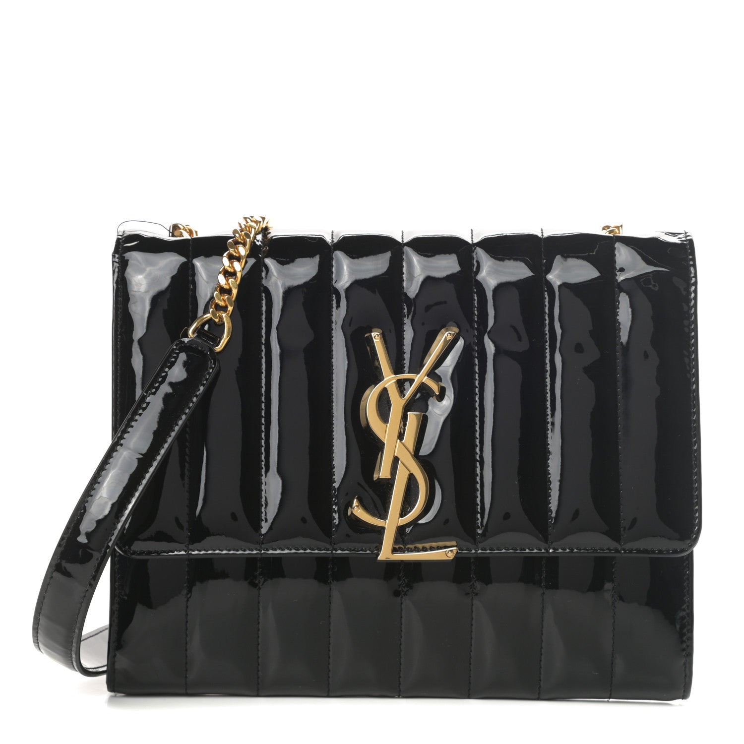 Saint Laurent Patent Matelasse Monogram Vicky Chain Bag Black 1 of 10
