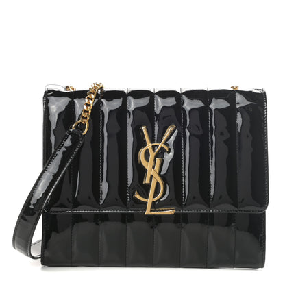 Saint Laurent Patent Matelasse Monogram Vicky Chain Bag Black 1 of 10