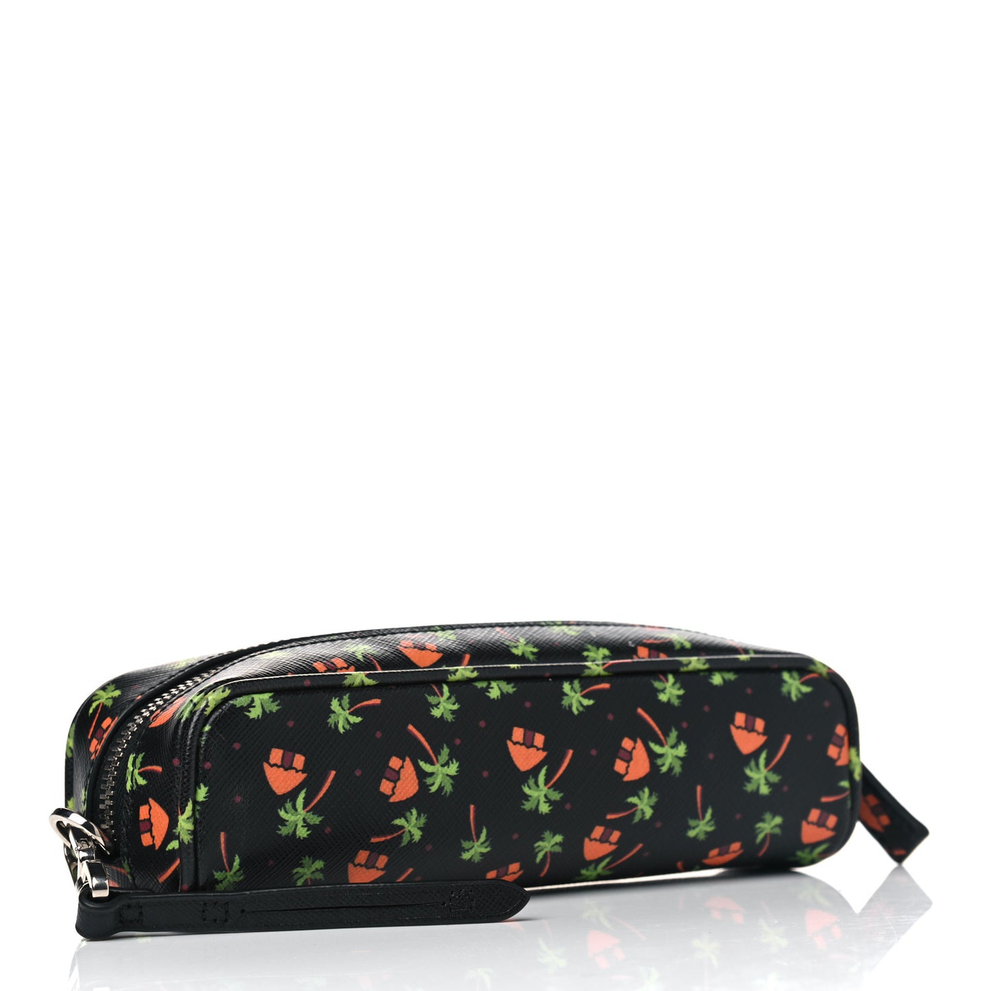 Saffiano Palm Tree Print Pouch Black