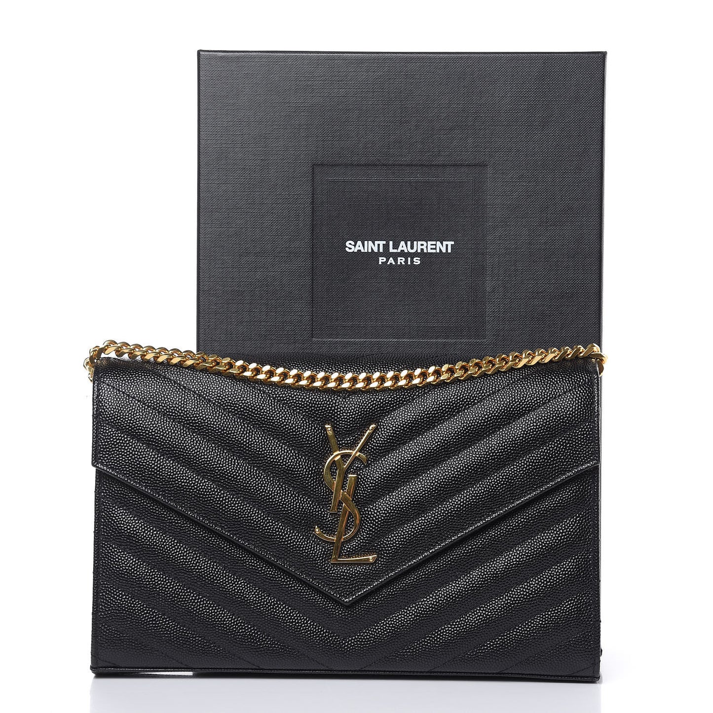Grain De Poudre Matelasse Chevron Monogram Chain Wallet Black