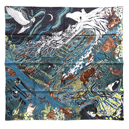 Hermes Silk Into the Canadian Wild Scarf 90 Vert Brun Jaune 1 of 6