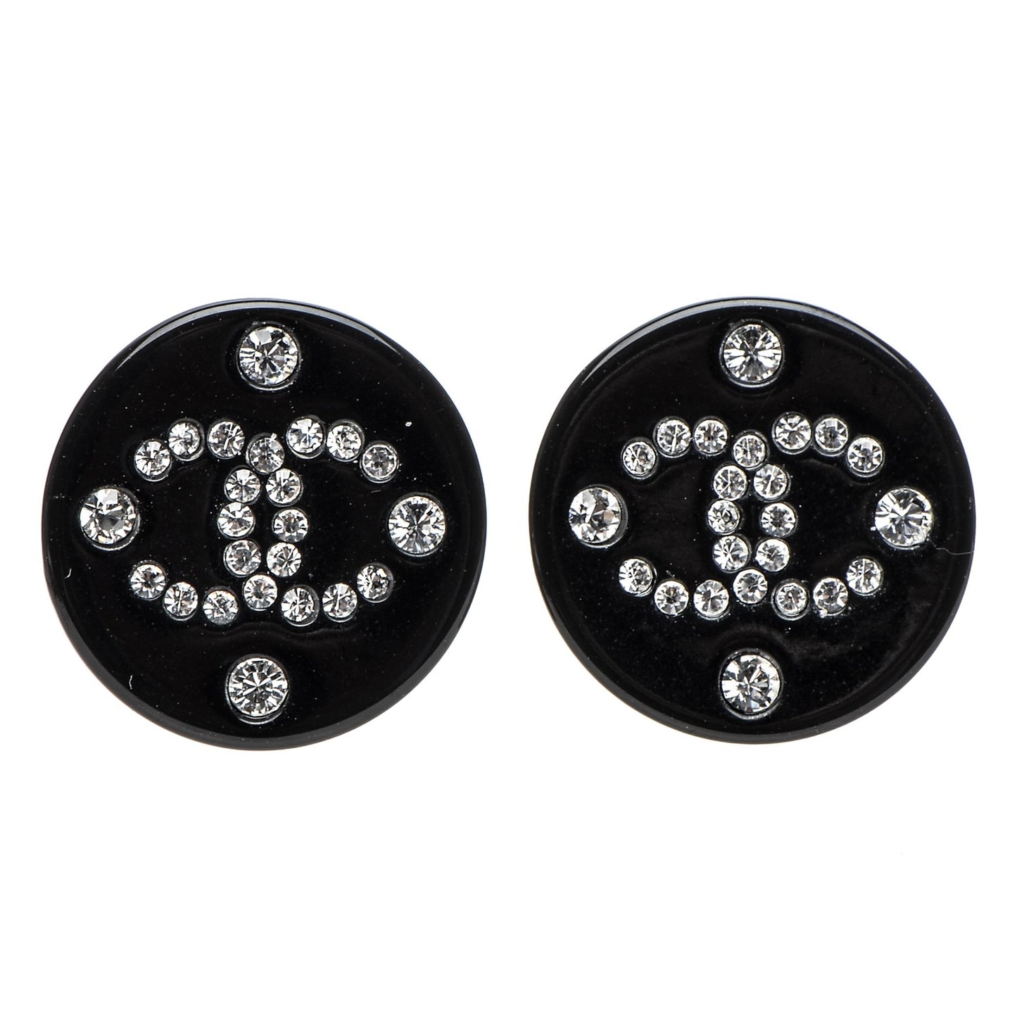 Resin Crystal CC Earrings Black