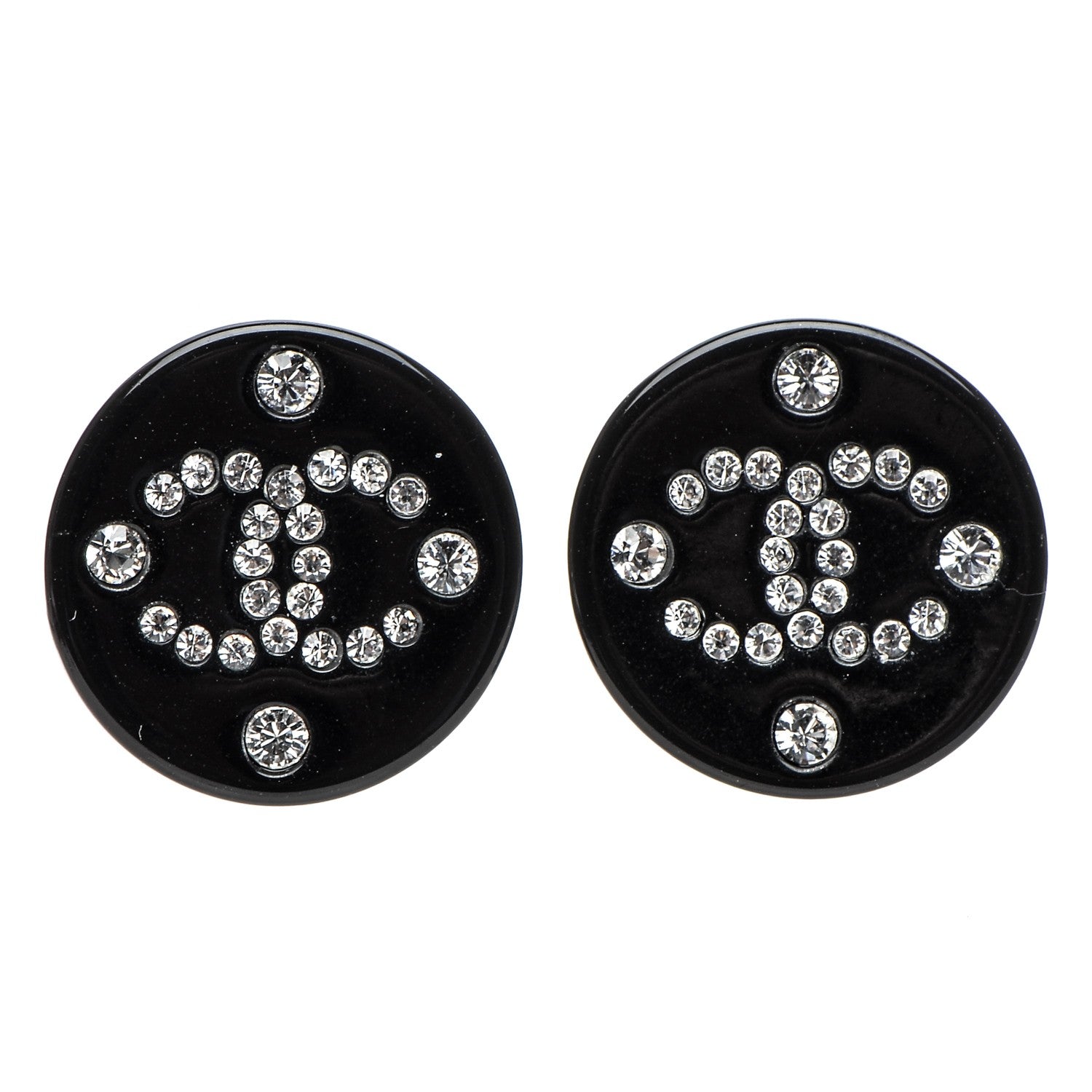 Chanel Resin Crystal CC Earrings Black 1 of 4