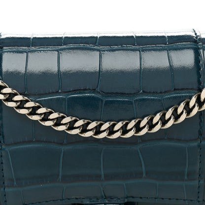 Balenciaga Shiny Calfskin Crocodile Embossed Hourglass Chain Bag Dark Petrol Blue 7 of 9