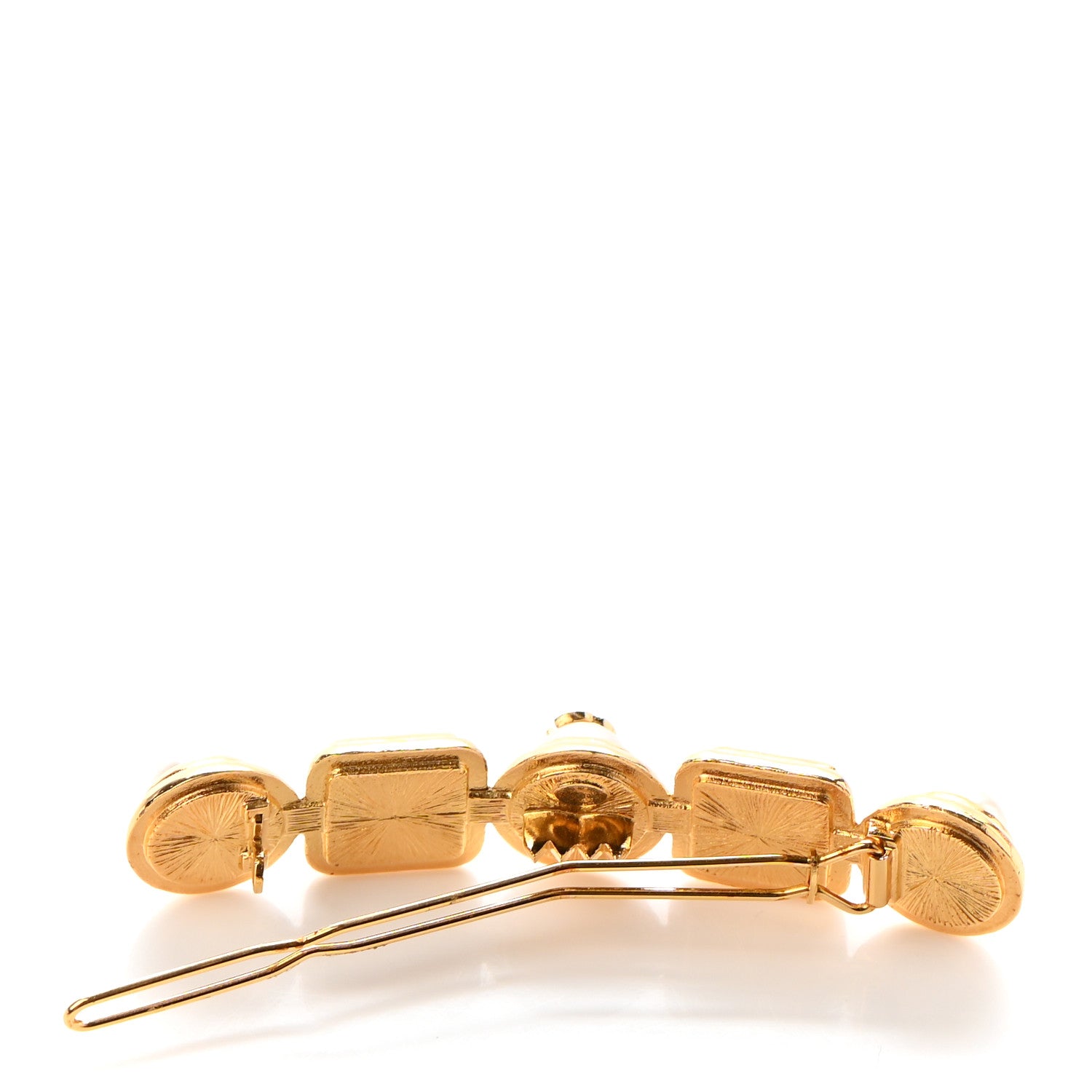 Chanel Pearl Crystal CC Hair Clip Barette Gold 3 of 4