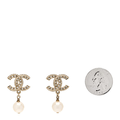 Chanel Crystal Pearl CC Drop Earrings Gold 2 of 5