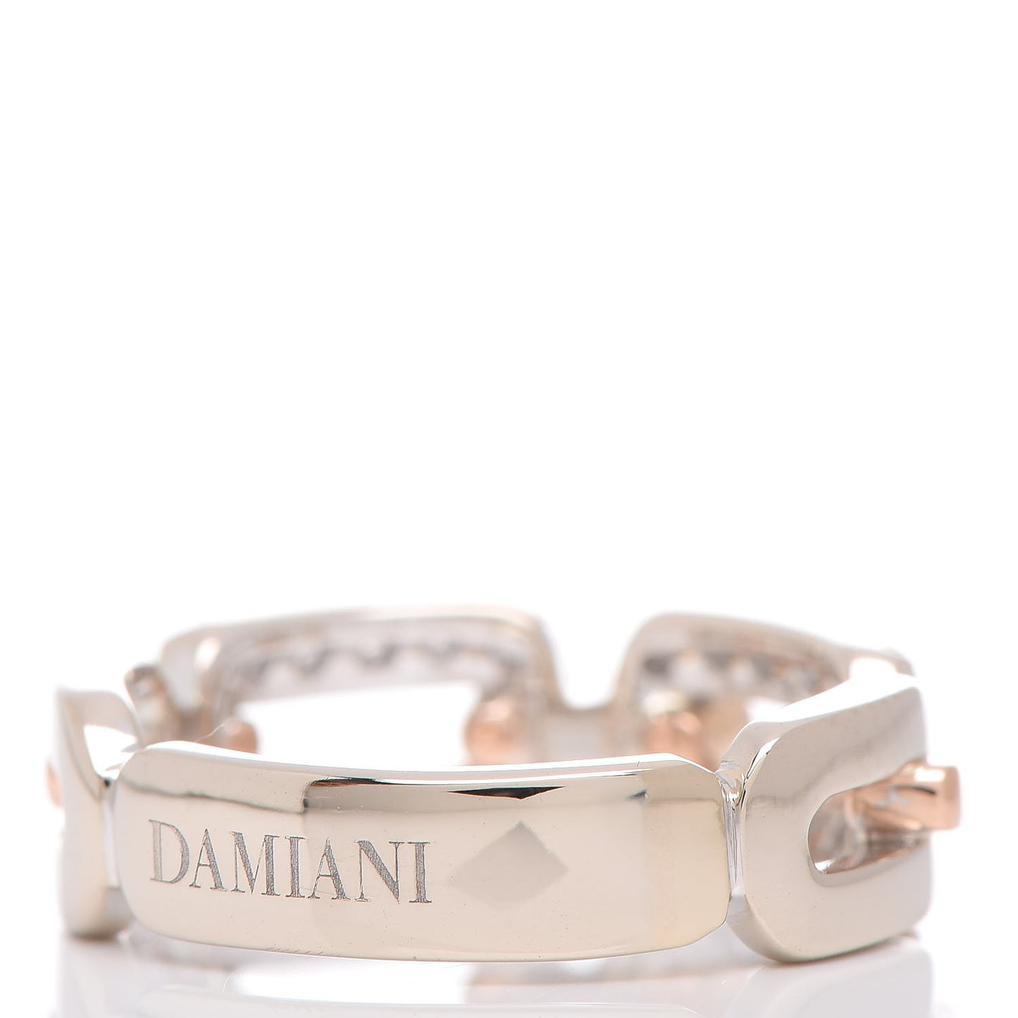 18K White Pink Gold Diamond Chain Link Band Ring 53 6.25