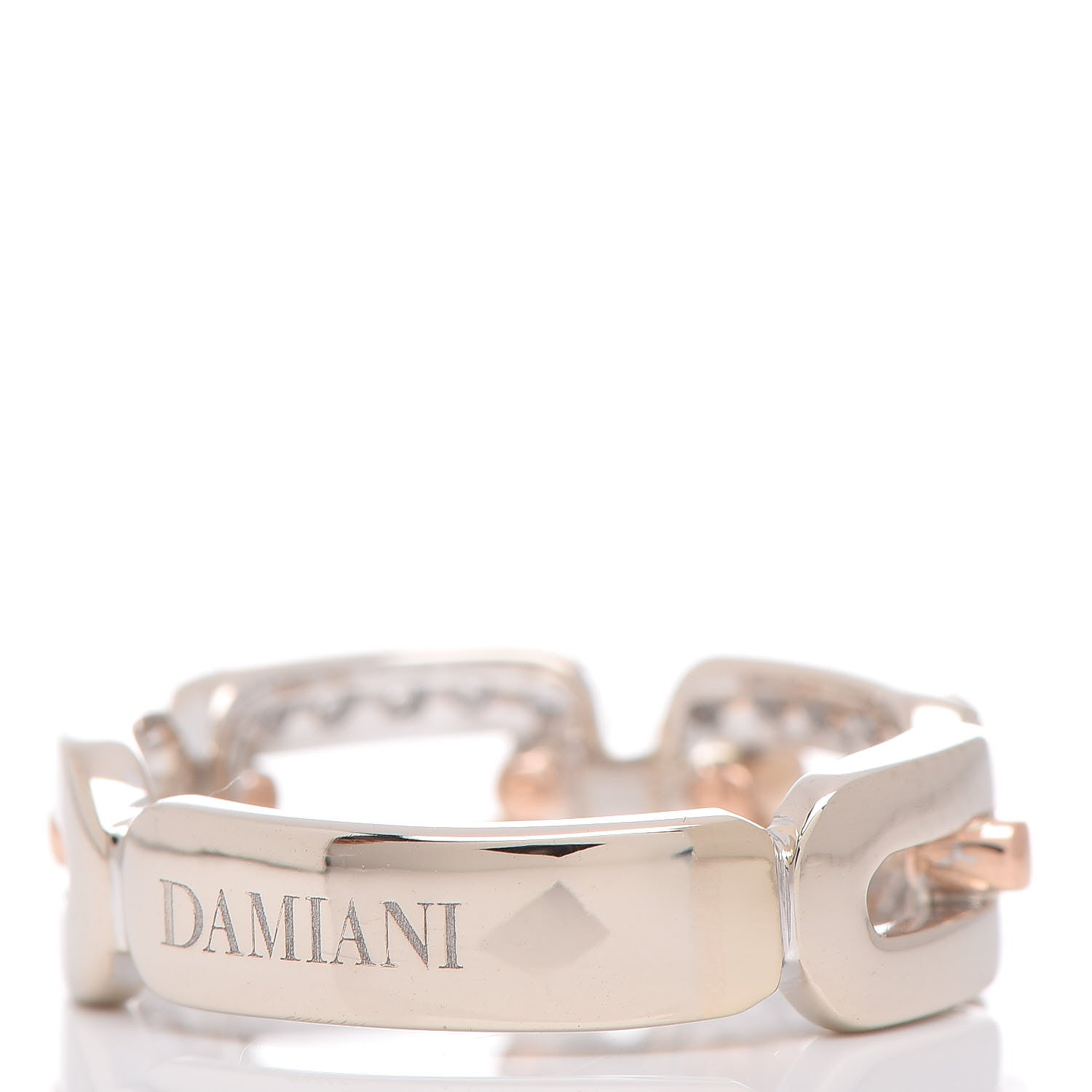 Damiani 18K White Pink Gold Diamond Chain Link Band Ring 53 6.25 3 of 5