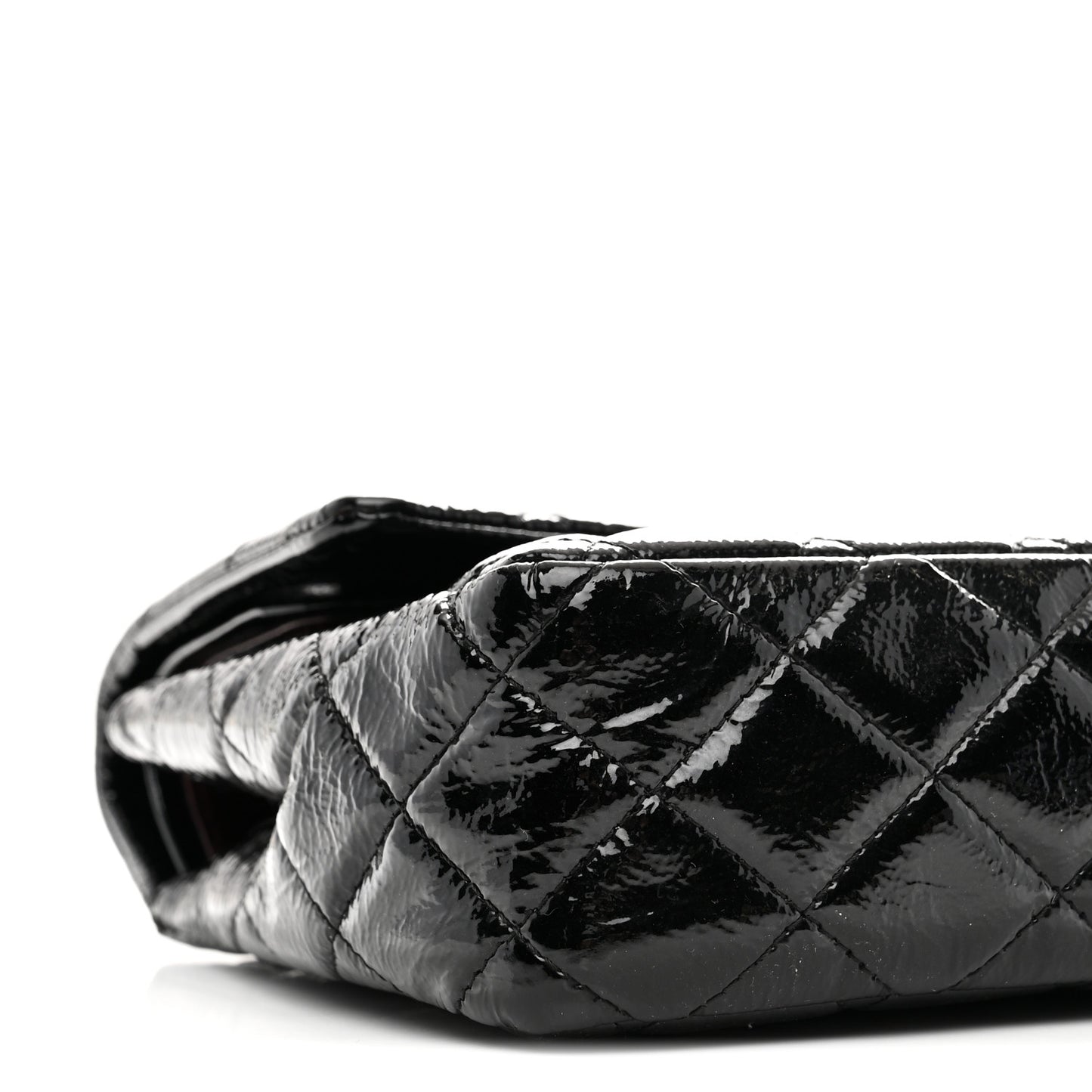 Distressed Patent Quilted Medium Double Flap Black