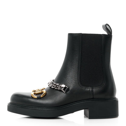 Gucci Flores Calfskin Horsebit Chain Ankle Boots 35 Black 1 of 8