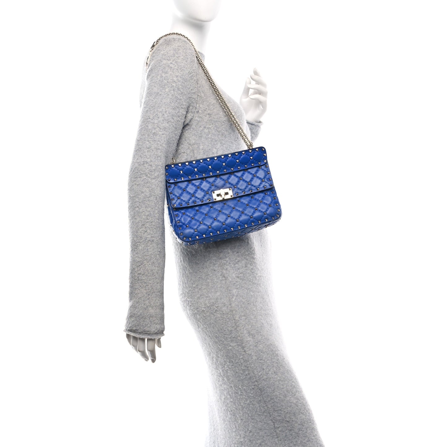 Nappa Medium Rockstud Spike Shoulder Bag Acid Blue