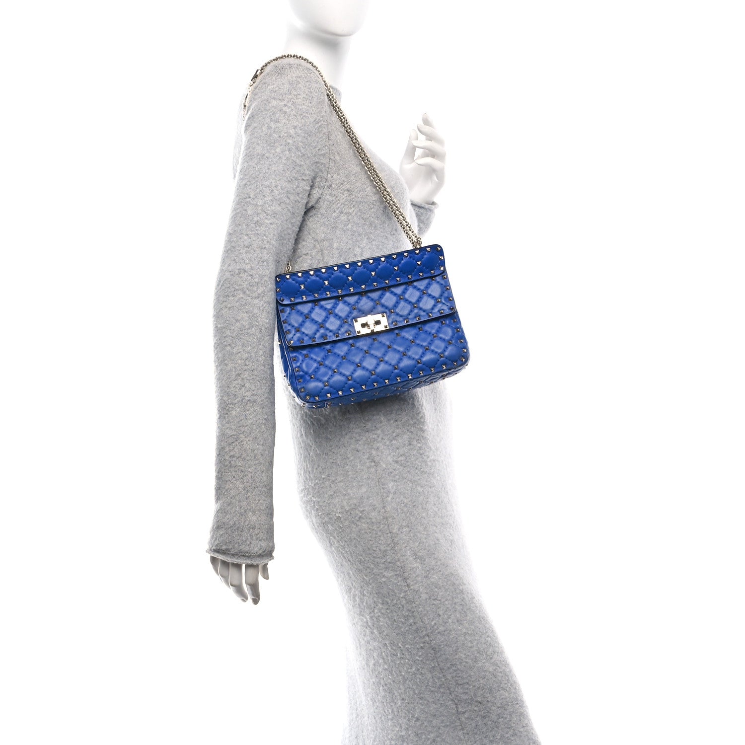 Valentino Garavani Nappa Medium Rockstud Spike Shoulder Bag Acid Blue 2 of 15