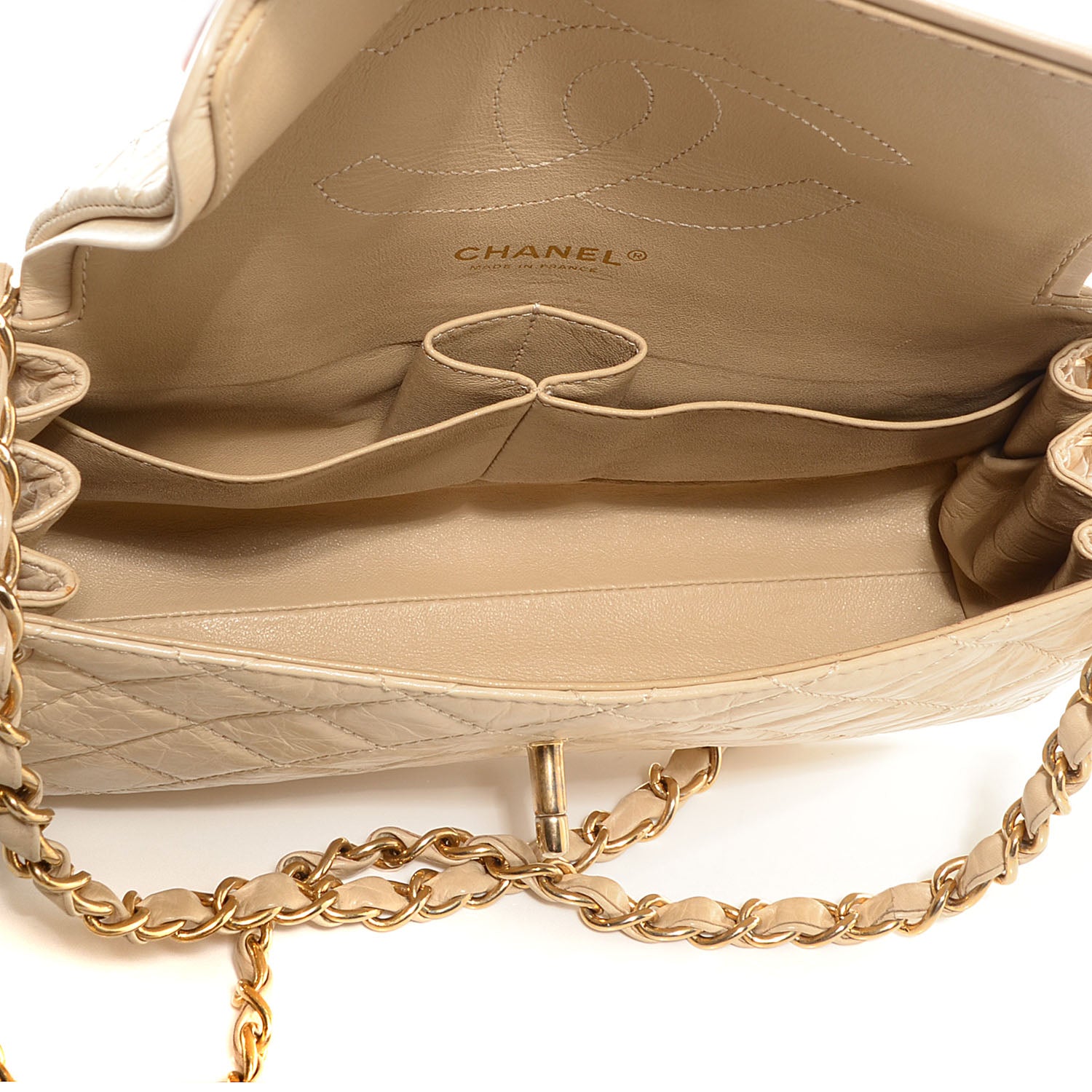 Chanel Aged Calfskin Quilted Accordion Double Flap Beige 5 of 8